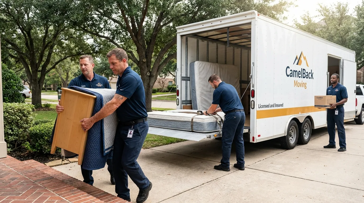 Crew loading residential truck for cross-state move from Rancho Mirage, CA